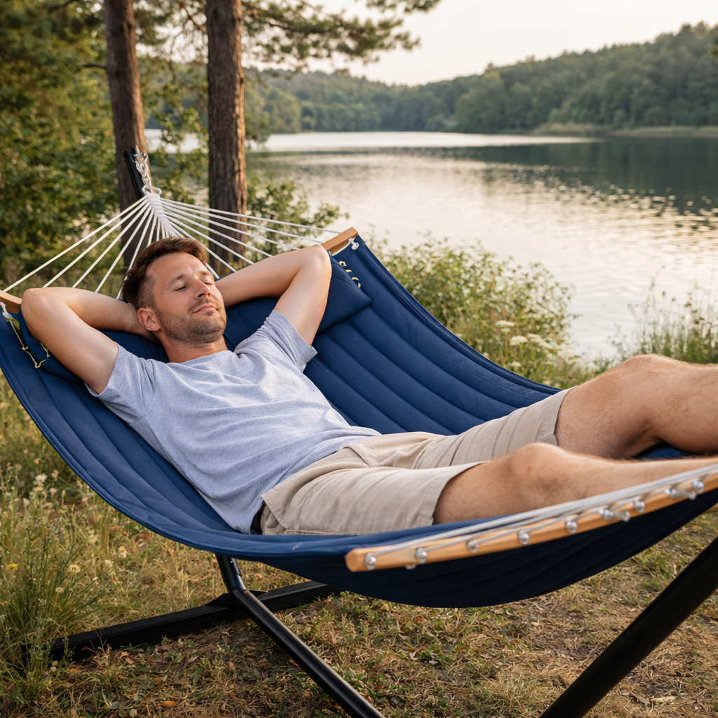 Hamac double avec support et oreiller