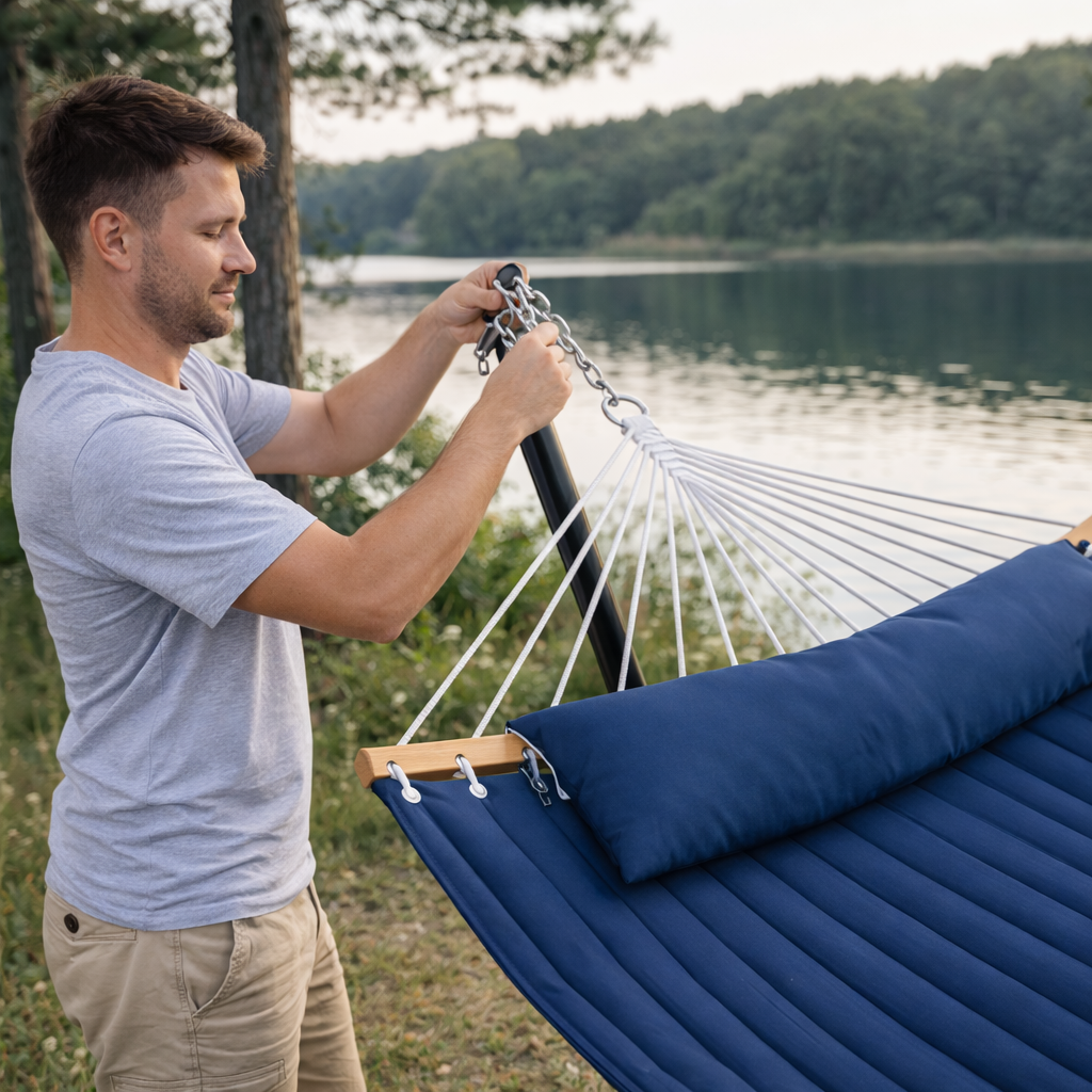 Hamac double avec support et oreiller