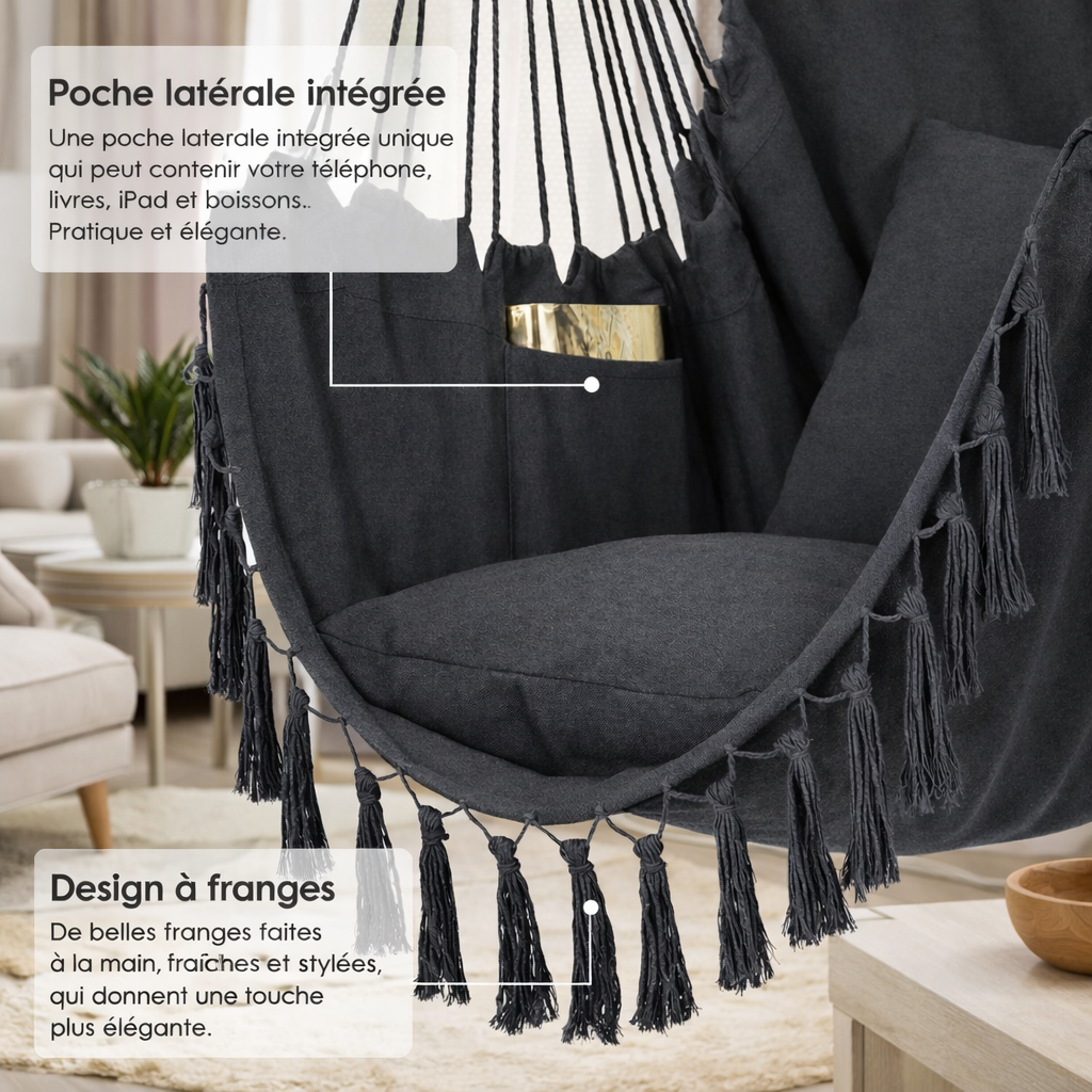 Fauteuil hamac suspendu avec coussins