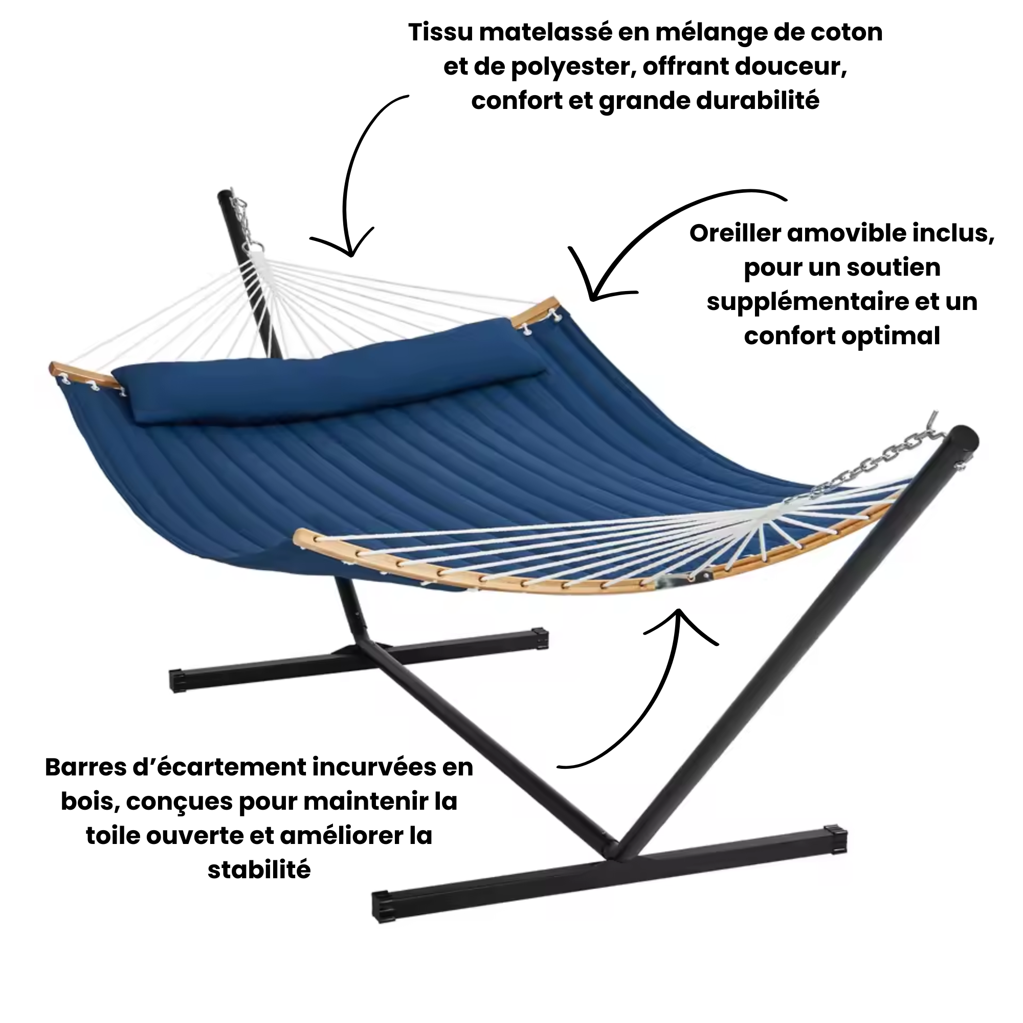 Hamac double avec support et oreiller