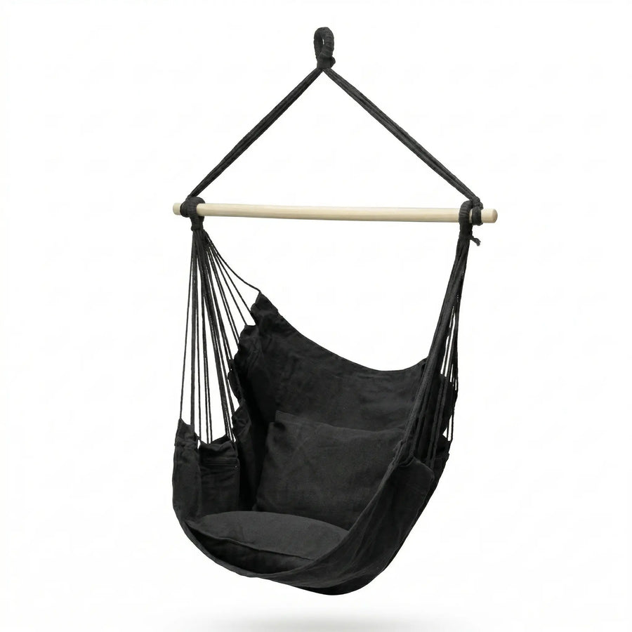 Chaise Hamac Suspendue Tissu Rayé Noir | Intérieur Extérieur | CALYPSO