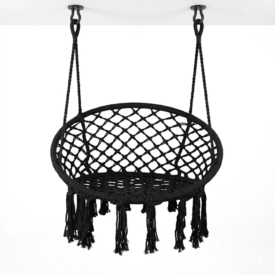 Fauteuil Hamac Suspendu Tissé avec Dossier Noir | Intérieur Extérieur | NESTA